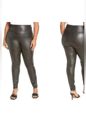 7 For All Mankind High-Waist Faux Leather Leggings Pants  - Grey Size 3X